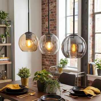 Koyoto Lampadario a sospensione, Lampada a sfera, Lampada a sospensione Ambrato, Cromo, Chiaro, Grigio fumo, 3-Luci