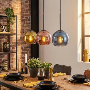 Koyoto Lampadario a sospensione, Lampada a sfera, Lampada a sospensione Blu, Oro, Ramato, 3-Luci