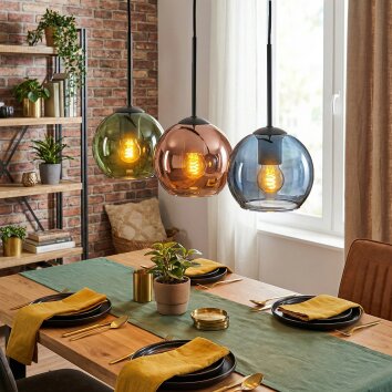 Koyoto Lampadario a sospensione, Lampada a sfera, Lampada a sospensione Blu, Verde, Ramato, 3-Luci