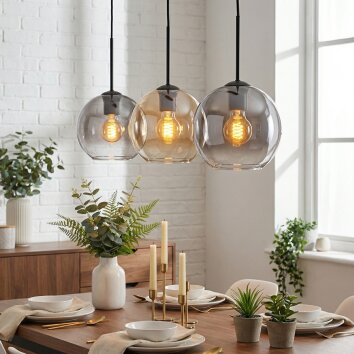 Koyoto Lampadario a sospensione, Lampada a sfera, Lampada a sospensione Ambrato, Chiaro, Grigio fumo, 3-Luci