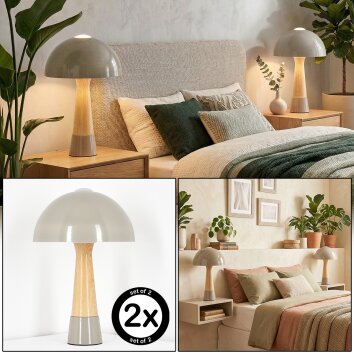 Forgek Lampada da tavolo Grigio, Aspetto del legno, 1-Luce