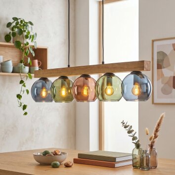 Koyoto Lampadario a sospensione, Lampada a sfera, Lampada a sospensione Écru, Nero, 5-Luci