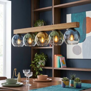 Koyoto Lampadario a sospensione, Lampada a sfera, Lampada a sospensione Écru, Nero, 5-Luci
