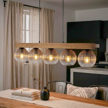Koyoto Lampadario a sospensione, Lampada a sfera, Lampada a sospensione Écru, Nero, 5-Luci