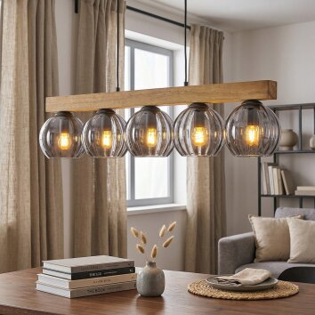 Koyoto Lampadario a sospensione, Lampada a sfera, Lampada a sospensione Écru, Nero, 5-Luci