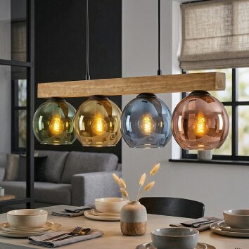 Koyoto Lampadario a sospensione, Lampada a sfera, Lampada a sospensione Écru, Nero, 4-Luci