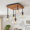 Koyoto plafoniera legno e vetro a 5 luci E14 con globi trasparenti vintage