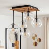 Koyoto plafoniera legno e vetro a 5 luci E14 con globi trasparenti vintage