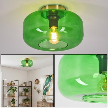 Plafoniera Boza con paralume arrotondato in vetro verde e portalampada a vista, ø 28 cm