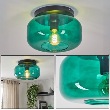 Plafoniera rotonda vintage Boza con paralume bombato in vetro verde, ø 28 cm, E27