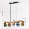 Koyoto lampada a sospensione in legno 5 luci, sfere in vetro colorato 95 cm