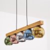 Koyoto lampada a sospensione in legno 5 luci, sfere in vetro colorato 95 cm
