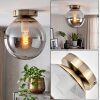 Lampada a sfera Gastor con vetro grigio fumo e struttura in metallo color ottone antico
