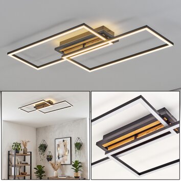 Velani LED Deckenleuchte mit naturfarbenem Holz, rechteckige Wohnzimmerlampe