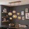 Lampada a sospensione Koyoto, 6 sfere ambrate, barra in legno, regolabile solo al montaggio