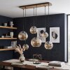 Lampada a sospensione Koyoto, 6 sfere ambrate, barra in legno, regolabile solo al montaggio