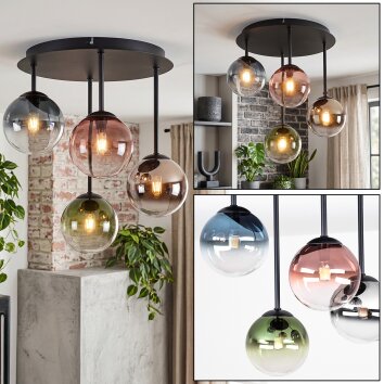 Lampada a sfera Chehalis moderna con 4 schermi blu, ramati e cromati