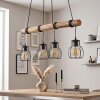 Lampada a sospensione Gondo, asta in legno, 4 luci, cavi avvolgibili sulla barra, 80 cm