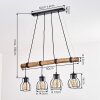 Lampada a sospensione Gondo, asta in legno, 4 luci, cavi avvolgibili sulla barra, 80 cm