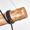 Lampada a sospensione con barra in legno Koyoto, cavi avvolgibili, 5 sfere bianche, E27