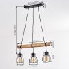 Gondo lampada a sospensione con barra in legno, 3 luci E27, lunghezza 60 cm