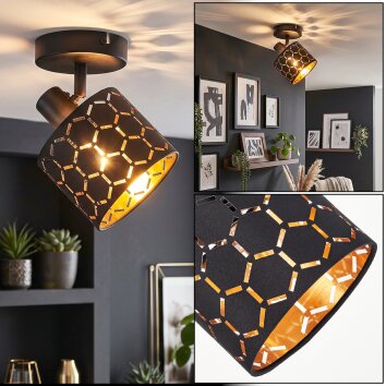 Faretto da soffitto moderno Alsen con schermo nero a fessure dorate e testa inclinabile