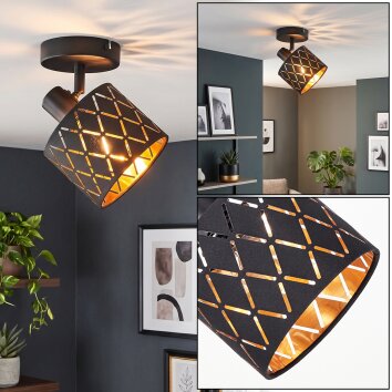 Faretto da soffitto Alsen con paralume geometrico a fessure e testa orientabile color oro