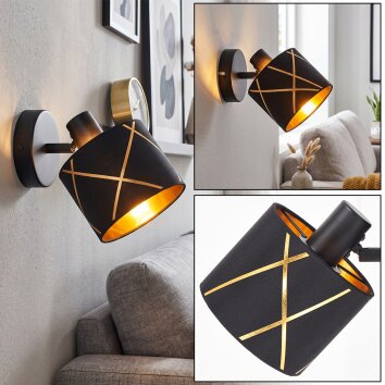 Applique Opatija moderna con paralume nero-dorato a linee geometriche orientabile