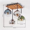 Plafoniera a sfere Gastor stile boho con doghe in legno e 4 schermi in vetro blu