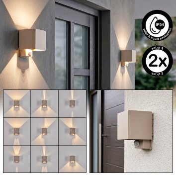 Tamarin applique LED da esterno con sensore di movimento, set da 2, cubica