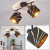 Faretto da soffitto Alsen vintage con due paralumi conici in tessuto nero e oro, orientabili