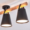Plafoniera lineare Andian in stile Boho con barra in legno e 3 paralumi neri
