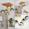 Plafoniera a grappolo Gastor stile Boho con 5 sfere e lamelle di legno