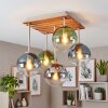 Plafoniera a grappolo Gastor stile Boho con 5 sfere e lamelle di legno