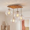 Lampada a sfera Koyoto in stile boho con lamelle in legno e 4 paralumi in vetro chiaro