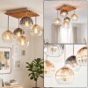 Plafoniera a sfere Koyoto Boho con 5 elementi in vetro scanalato e lamelle in legno
