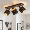 Faretto da soffitto moderno Alsen con 3 paralumi cilindrici neri e fasce dorate orientabili