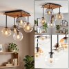 Lampada a sfere Gastor Boho con pannello lamellare in legno, 5 paralumi in vetro chiaro, E14