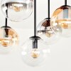 Lampada a sfere Gastor Boho con pannello lamellare in legno, 5 paralumi in vetro chiaro, E14