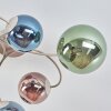 Plafoniera moderna Chehalis con sei sfere in vetro blu, verdi e ramate, ø 12 cm