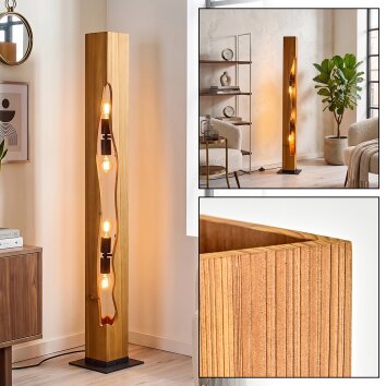 Lampada da terra Sernadelo moderna con colonna écru in legno ondulata, 4 attacchi E27