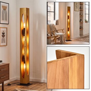 Lampada da terra Sernadelo in legno con pannelli curvi, stile boho, écru, E27