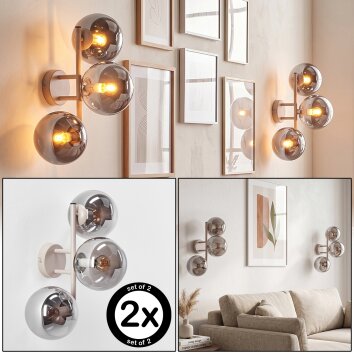 Applique da parete moderna Gastor, set da 2 con sfere in vetro grigio fumo