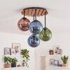 Plafoniera a sfere Gastor stile boho a grappolo, con schermi in vetro blu, verde e ramato