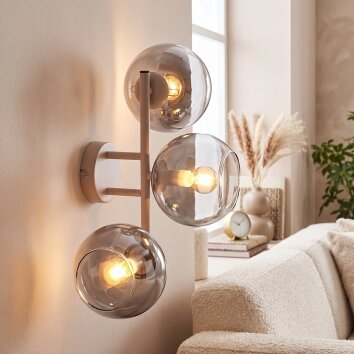 Applique moderna Koyoto con 3 sfere chiuse in vetro grigio fumo e chiaro