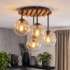 Plafoniera Gastor Boho con lamelle in legno e 4 sfere in vetro ambrato e chiaro