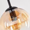 Plafoniera Gastor Boho con lamelle in legno e 4 sfere in vetro ambrato e chiaro