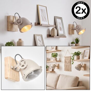 Applique orientabile Herford, set di 2, stile scandinavo, color sabbia, per la zona lettura