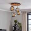 Plafoniera a grappolo Boho Koyoto con lamelle in legno e 4 sfere in vetro cromato grigio fumo