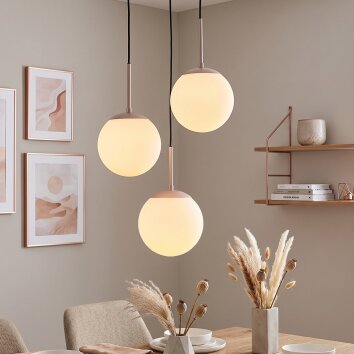Lampada a sospensione Gastor moderna, tre sfere di vetro bianco per il tavolo da pranzo